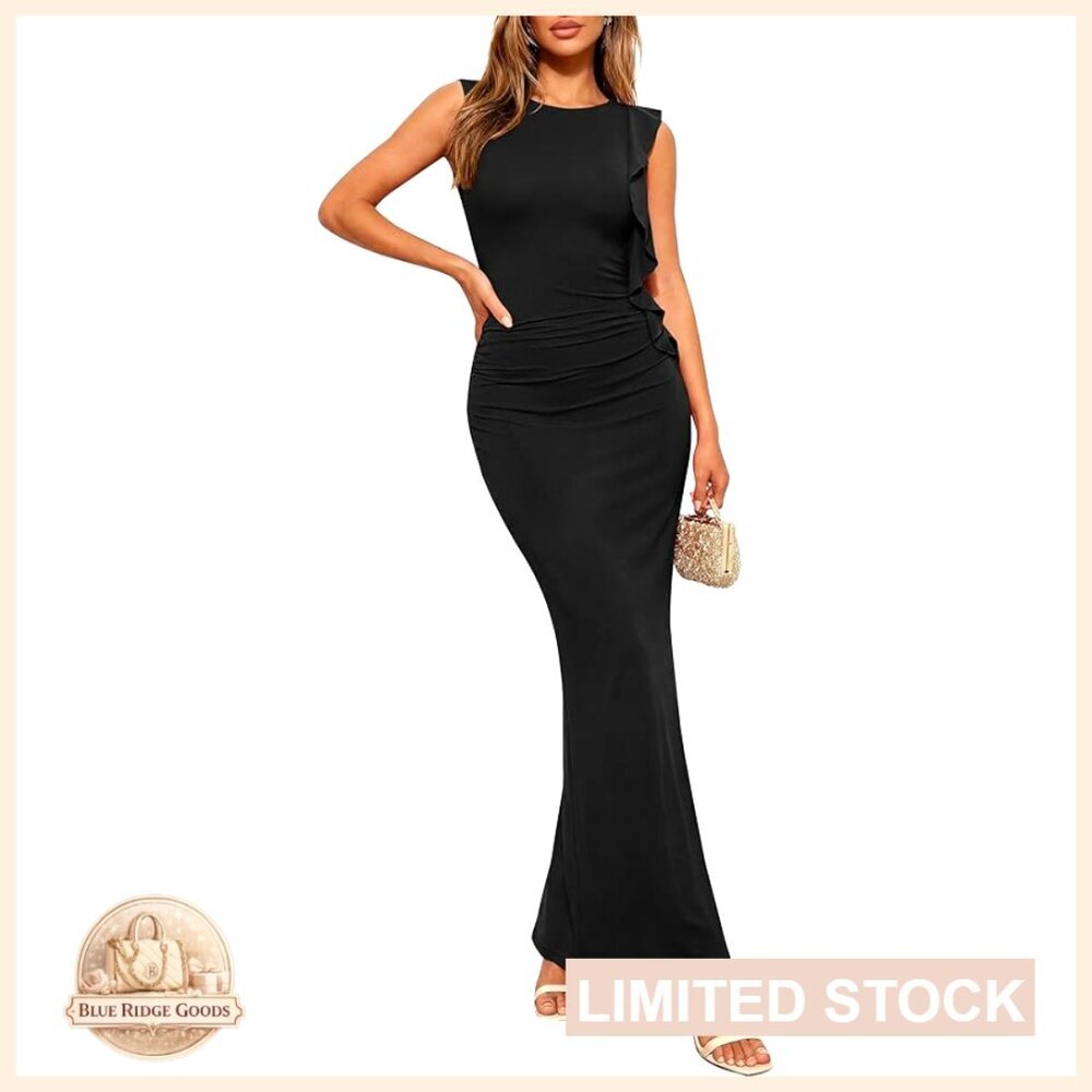 Sleeveless Ruffle Maxi Dress Formal Bodycon Split Prom Wedding Guest